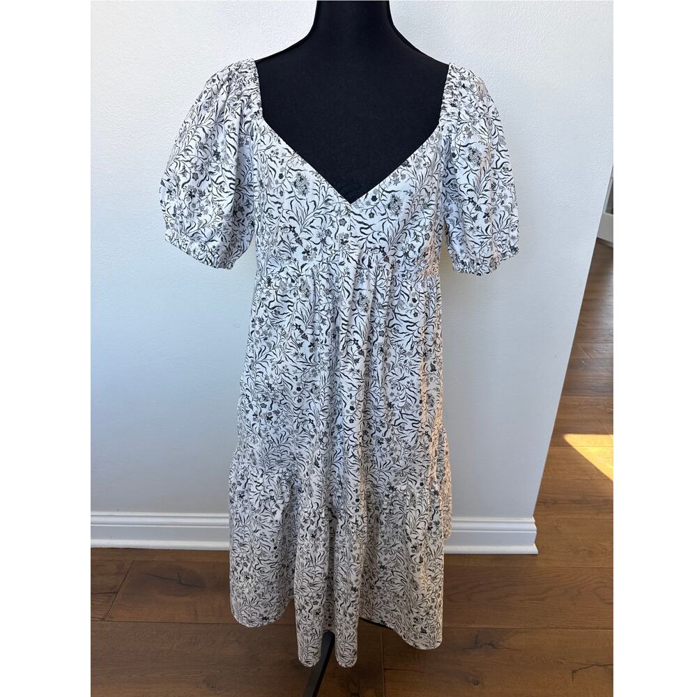 INC International Concepts Floral A-Line Dress White Black Women's Size Large